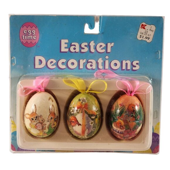 Vintage NOS Egg Time Decorative Easter Eggs Hanging Kmart NIP Bunnies Chicks - Picture 1 of 7